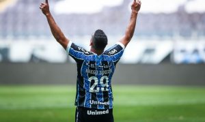 RS - FUTEBOL/COPA DO BRASIL 2020 /GREMIO X CUIABA - ESPORTES - Lance da partida entre Gremio e Cuiaba disputada na tarde desta quarta-feira, na Arena do Gremio, valida pela Copa do Brasil 2020. FOTO: LUCAS UEBEL/GREMIO FBPA