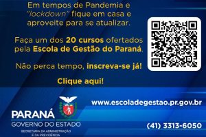 A Secretaria da Administração e da Previdência, por meio de sua Escola de Gestão do Paraná (EGP), abriu, excepcionalmente, a inscrição para 20 cursos de modo a possibilitar que os servidores que estão em teletrabalho possam se atualizar durante o período de lockdown.  - Curitiba, 18/03/2021  -  Foto/Arte: Divulgação Escola de Gestão